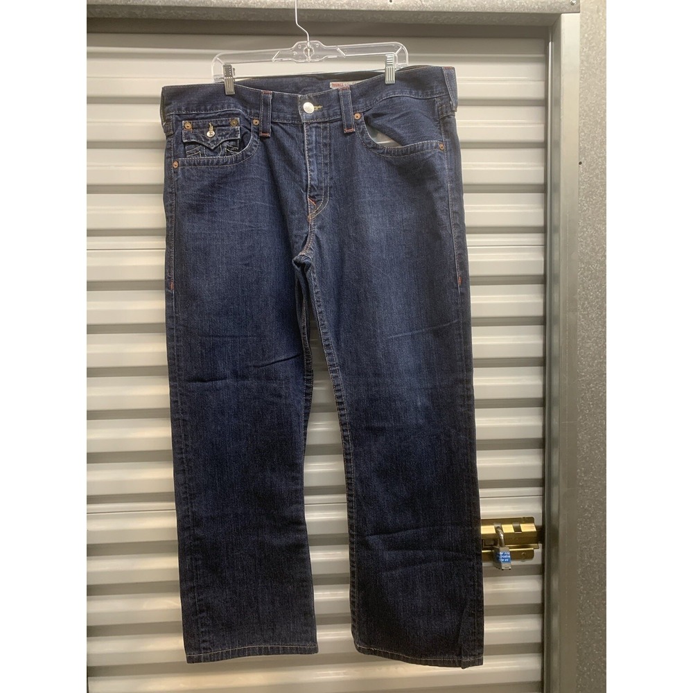 True Religion Ricky Relax Straight Flap Jean Mens 40x31 Dark Wash 100% Cotton